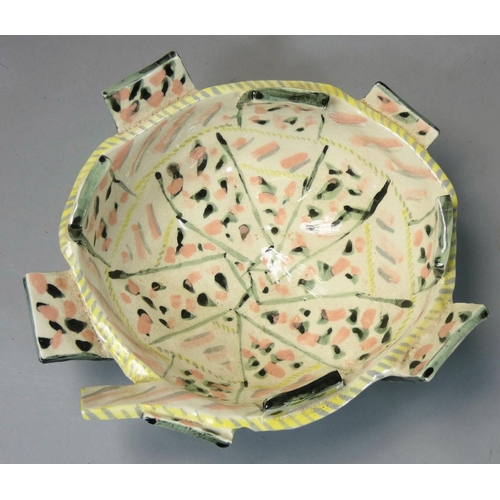 156 - Carol McNicoll (b.1943), an unusual bowl with interwoven rectangles, signed to the base, diameter 19... 