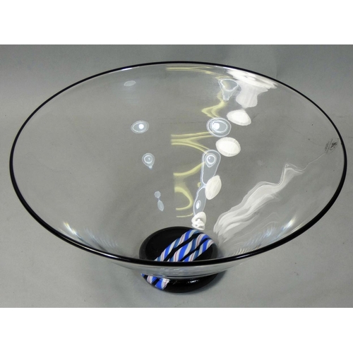 158 - Charlie Meaker (1946 - 2011), an Art Deco glass bowl of tapered circular form, on a black pedestal b... 