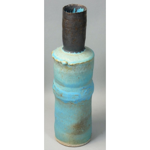 163 - Nick Booth, a cylindrical vase with slim copper neck, impressed marks, height 27cm.