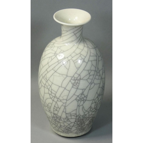 175 - Christine-Ann Richards (b.1949), a crackle glazed vase of ovoid form with flared rim, makers initial... 