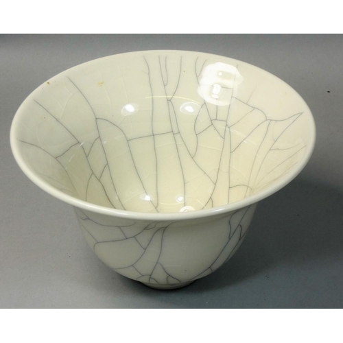 176 - Christine-Ann Richards (b.1949), a crackle glazed bowl with flared rim, diameter 14cm, height 8.5cm.