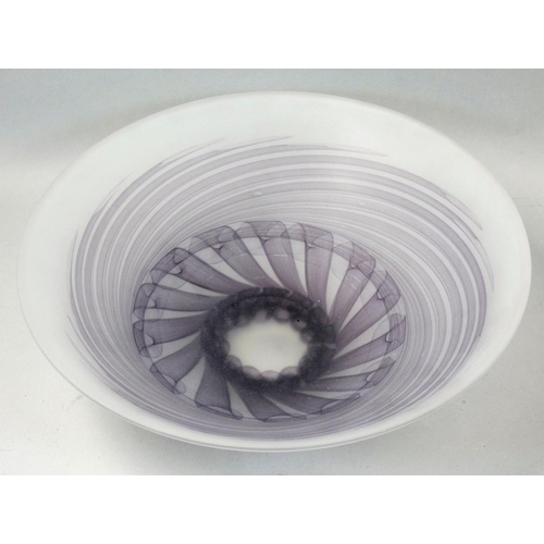 181 - Patrick Sterne, a purple and frosted glass bowl with trailing spiral decoration, etched signed, diam... 