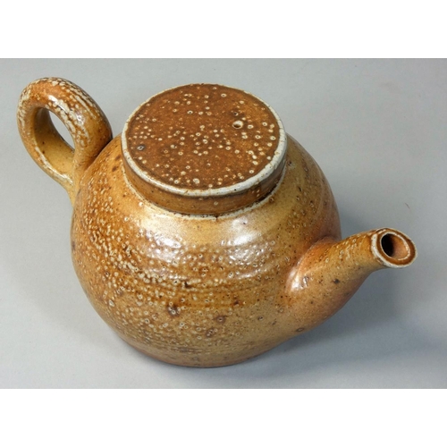 183 - Sarah Walton (b.1945), an ochre glazed stoneware teapot, with speckle pattern design, initialled 'SW... 