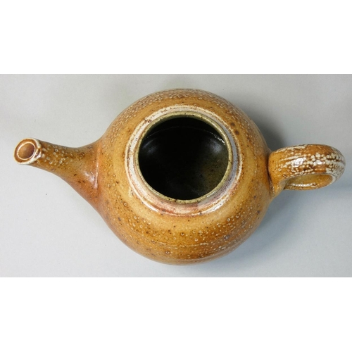 183 - Sarah Walton (b.1945), an ochre glazed stoneware teapot, with speckle pattern design, initialled 'SW... 