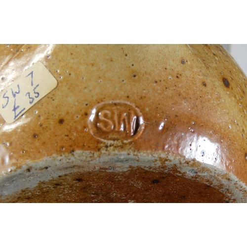 183 - Sarah Walton (b.1945), an ochre glazed stoneware teapot, with speckle pattern design, initialled 'SW... 