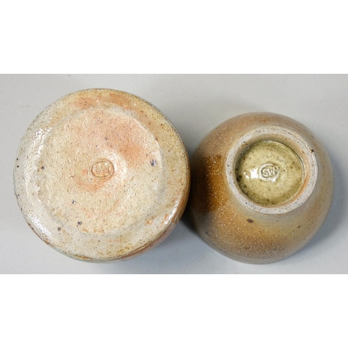 186 - Sarah Walton (b.1945), a stoneware salt glazed lidded container, height 10.5cm, diameter 9.5cm, toge... 