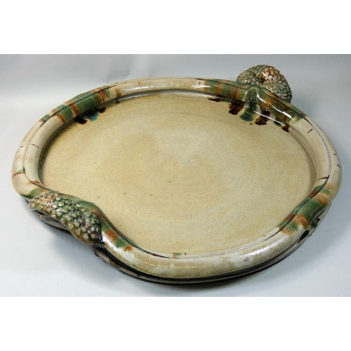 190 - Takeshi Yasuda (b.1943), a monumental 'Sansai glaze' platter, circa 1990, stoneware, pale yellow gla... 