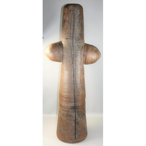 74 - Charles Bound (b.1939), a large stoneware work of art in the form of a totem, with incised decoratio... 