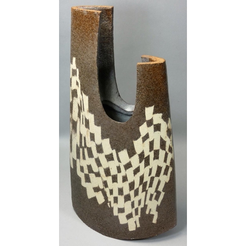 81 - Paul Brown (1921- 2000), a large stoneware abstract vase, with brown and white checkerboard decorati... 