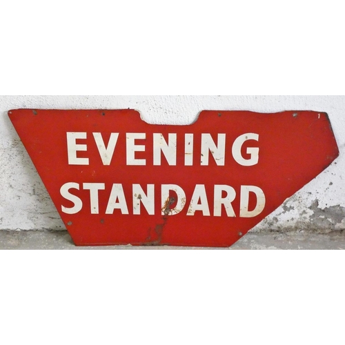 43 - A Evening Standard double sided trade bicycle advertising sign, 28 x 58 cm.