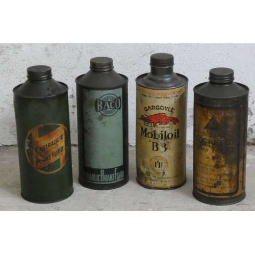 62 - Four vintage brake oil cans, to include Castrol, Mobiloil BB, Baco and Lockheed (4).