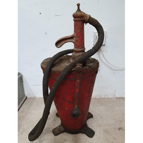 68 - A vintage hand crank, oil pump painted red 70 cm.