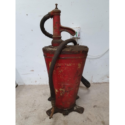 68 - A vintage hand crank, oil pump painted red 70 cm.