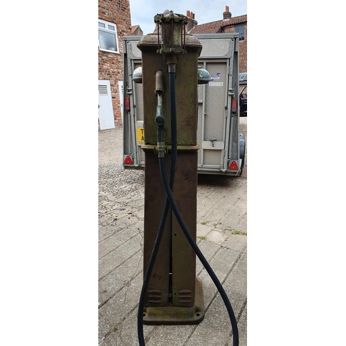 78 - A vintage petrol pump, in need of restoration, the internals appear complete, 193 x 38 x 33 cm.