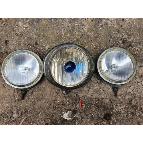 86 - A Speed master fog lamp, removed from a 1952 Jowett Jupiter, and two other lamps.