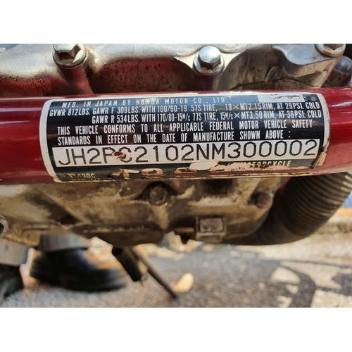 1034 - 1992 Honda VT600, Shadow, 583 cc.  Registration number J238 EFU. Frame number JH2PC2101NM300002. Eng... 