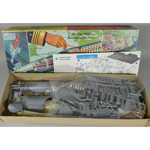 10 - A boxed Renwal Polaris Launching Nuclear Sub SSB (N) 618 Thomas Jefferson assembly kit, together wit... 