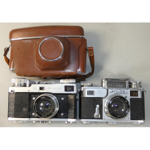 100 - A rare Leningrad spring-wound 35mm camera, 1964, with matching screw-mount Jupiter 8 lens, case, tog... 