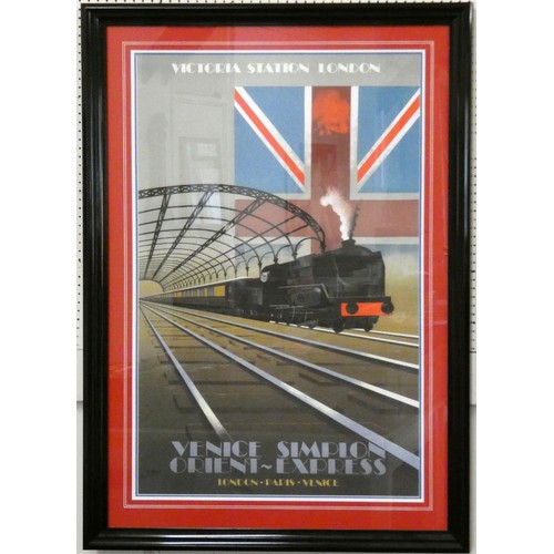 75 - Venice Simplon Orient Express railway poster, Victoria Station, framed, 120 x 80 cm overall.