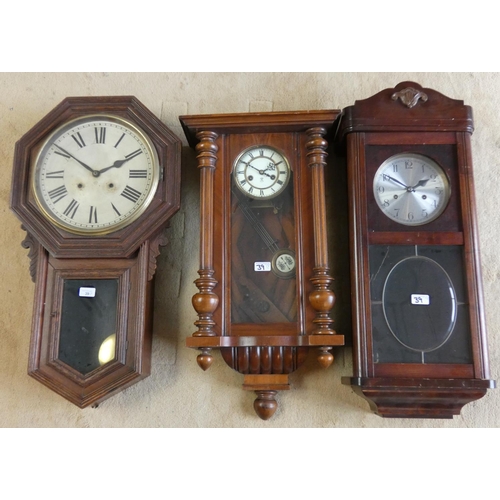 39 - A drop dial wall clock together with two wall clocks (3).