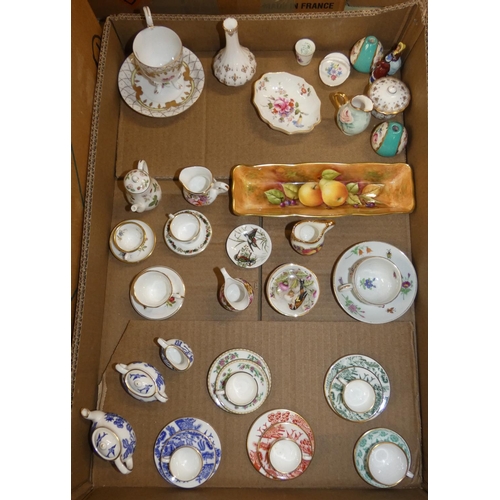 64 - A Coalport miniature coffee set, Coalport trio's, Royal Crown Derby bonbon dish and cup saucer sets.