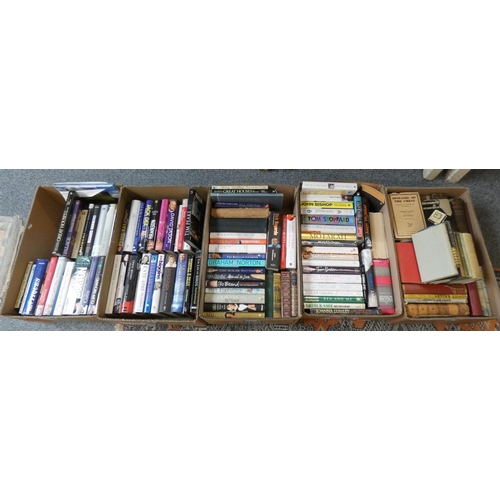 75 - Five boxes of hardback books, primarily autobiographies.