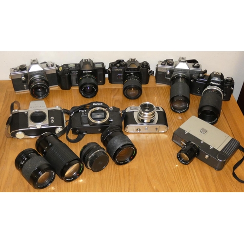 83 - A selection of cameras, lenses and accessories, to include Praktica MTL 3, Prinz Flex M-1, Minolta 3... 