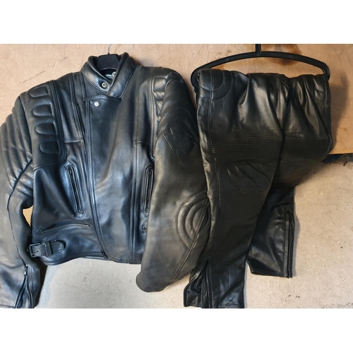 20 - A black leather Mecury Plus motor cycle jacket, size 52