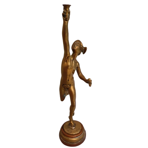 36 - A brass car mascot, in the form of Mercury, mounted on a copper plinth, height 22 cm.