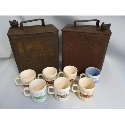 48 - Two vintage petrol cans, Shell Aviation and Shell motor, together with seven YTCC rally mugs 1980 - ... 