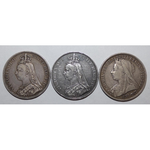 110 - Three Victorian silver crowns, 1887, 1889 and 1896.