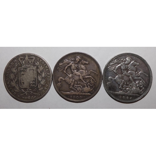 112 - Three Victorian silver crowns, 1844, 1894 and 1900 (3).