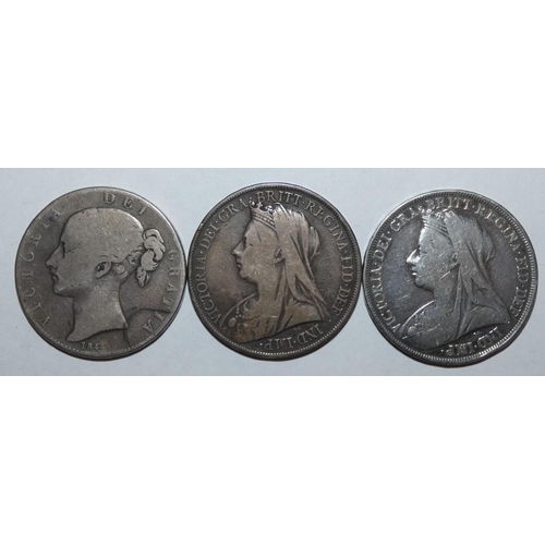 112 - Three Victorian silver crowns, 1844, 1894 and 1900 (3).