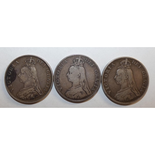 113 - Three Victorian silver crowns, 1889 x 2, 1890 (3).