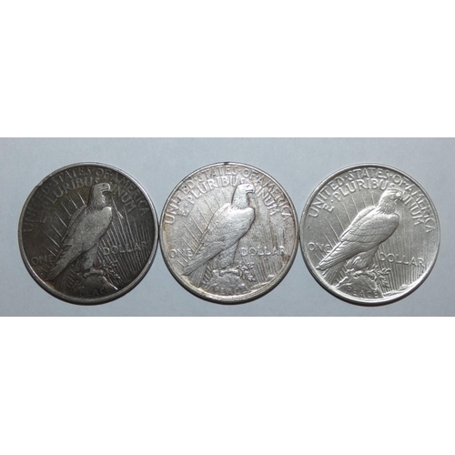114 - Three USA Liberty silver dollars, 1922 x 2, 1923