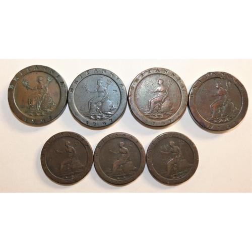 116 - Four George III Cartwheel pennies, 1797 and three Cartwheel half pennies, 1797 (7).