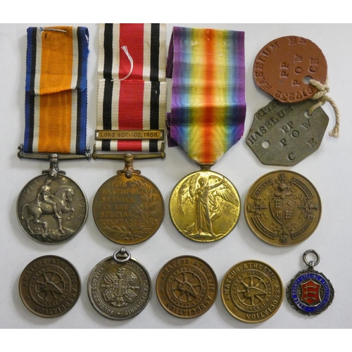 132 - WWI 1914 -1918 and Victory Medals to Colour Sjt Haselum Middsex Regiment, Special Constabulary Long ... 