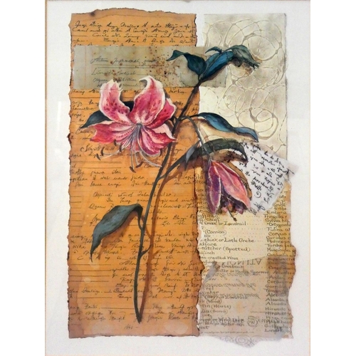 154 - A pair of decorative prints, 50cm x 60cm, together with a watercolour of 'Birds in Flight', 48cm x 4... 