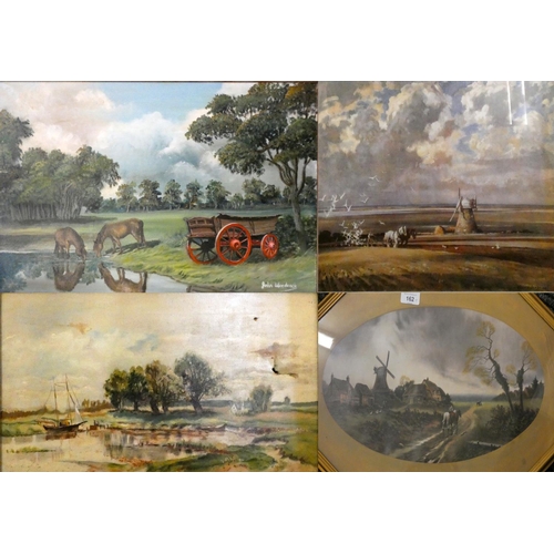 162 - An H.Davis oil on board depicting countryside scene, gilt frame 83 cm x 51 cm (AF). Edward Seago 'Th... 