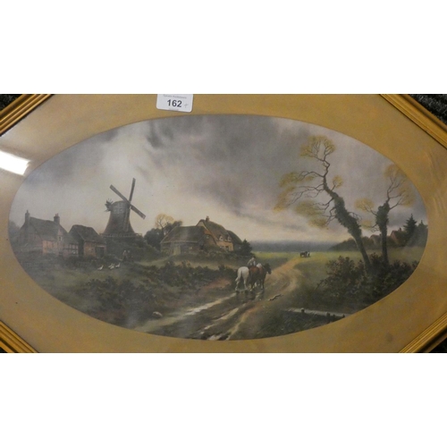 162 - An H.Davis oil on board depicting countryside scene, gilt frame 83 cm x 51 cm (AF). Edward Seago 'Th... 
