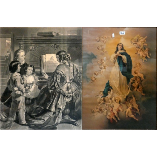 165 - An early 20th century gilt framed prints. Virgin mother 91 cm x 72 cm,'Choir Class' 99 cm x 73 cm (2... 