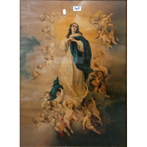 165 - An early 20th century gilt framed prints. Virgin mother 91 cm x 72 cm,'Choir Class' 99 cm x 73 cm (2... 