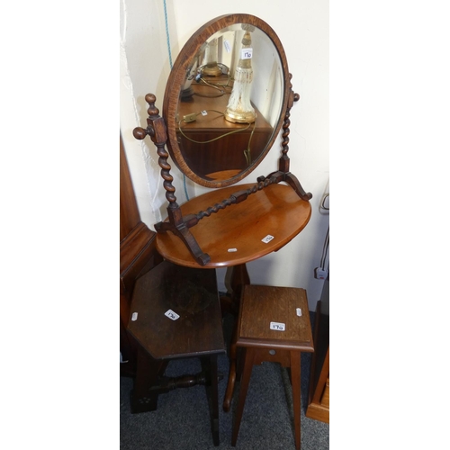 170 - A mahogany torchere, oak plant stand, mahogany oval tripod occasional table, 2 smaller oak plant sta... 