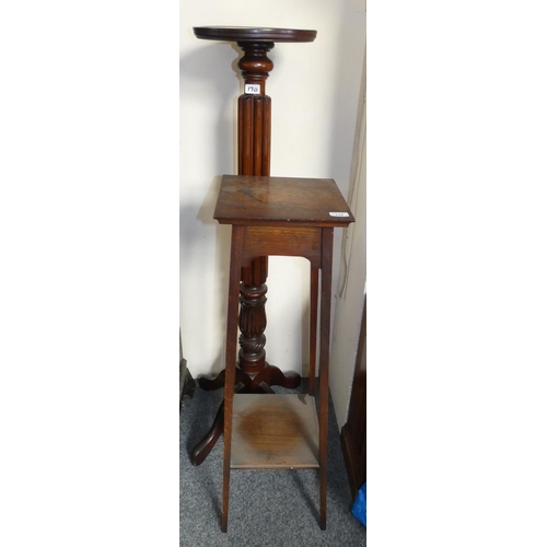 170 - A mahogany torchere, oak plant stand, mahogany oval tripod occasional table, 2 smaller oak plant sta... 