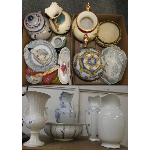 23 - A collection of vases, lidded ginger jar, Royal Doulton bowl, Copeland tureen, masons chamber pot, e... 