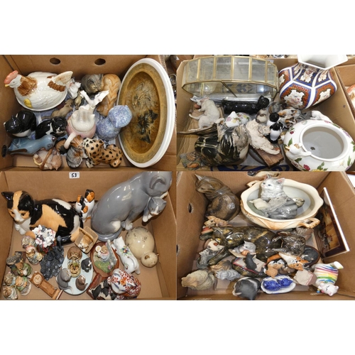 53 - Four boxes of mainly cat models including country artists, Royal Doulton, Franklin Mint, Border Fine... 