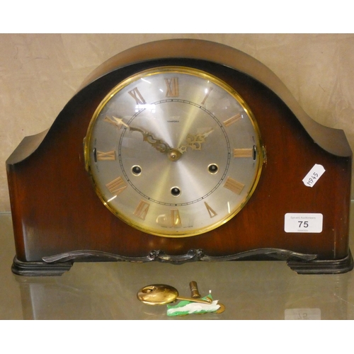 75 - A Westminster chime manual wind mantle clock.