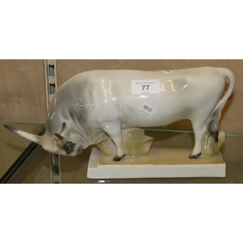 77 - A ceramic model of a bull by Z.Solnai Pecs (Hungry), 32 cm long x 15 cm high.