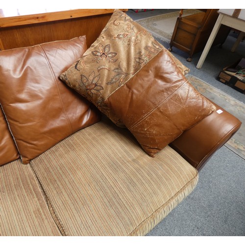 184 - A Barker & Stonehouse distressed leather & fabric 2 seater settee, approx 225 cm wide with scatter c... 