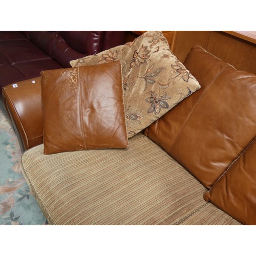 184 - A Barker & Stonehouse distressed leather & fabric 2 seater settee, approx 225 cm wide with scatter c... 